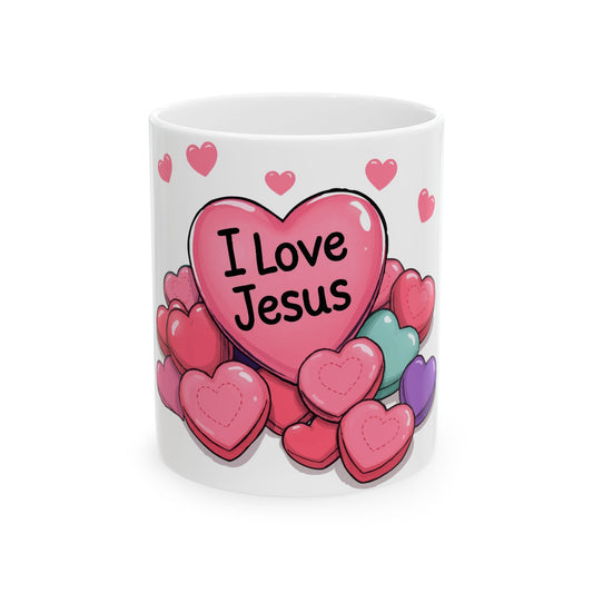 I Love Jesus Candy Hearts Mug